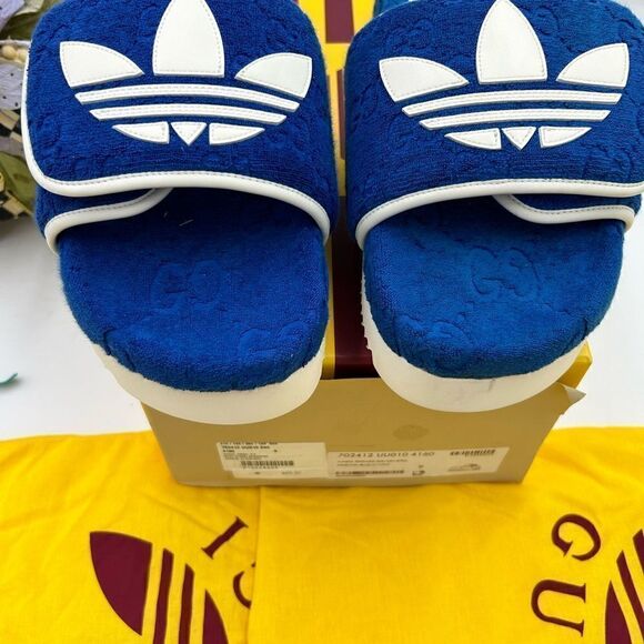 Men’s Gucci, X Adidas, limited edition slides size 9, made in Italy - Picture 3 of 9